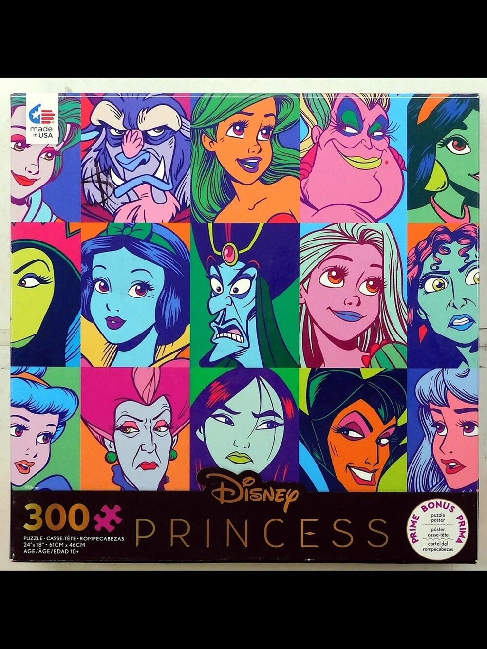 Disney Neon Princess & Villains Pop Art Puzzle - 300 Pieces Poster Included